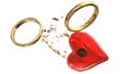 divorce rings breaking love red heart padlock locked in piecies - 3d rendering