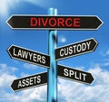 Divorce Signpost Means Custody Split Assets And Lawyers Royalty Free Stock Photo