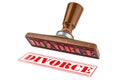 Divorce stamp. Wooden stamper, seal with text divorce, 3D rendering Royalty Free Stock Photo