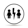 Divorced couple on circle. Man and woman characters quarrel. Symbol of marriage problems.Quarrel. Vector illustration on white b Royalty Free Stock Photo