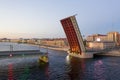 The divorced Liteyny Bridge in the early June morning. White nights in St. Petersburg. Russia