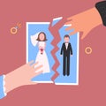 Divorcement. Man and womantear apart wedding photo Royalty Free Stock Photo
