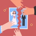 Divorcement. Man and womantear apart wedding photo Royalty Free Stock Photo