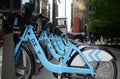 Divvy bike rental station in downtown Chicago, side view