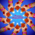 Illustration of lady holding burning Diya on Diwali Holiday background