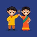 Diwali India couple kids mascot design illustration