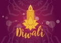 Diwali Poster with candle and lotus flower on a purple background vector illustration