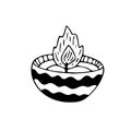 Diwali candle. Oil indian lamp. Doodle icon Royalty Free Stock Photo