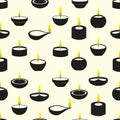 Diwali candles with flame icons seamless pattern