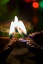 Diwali celebration beautiful three earthen diya to light up diwali