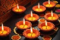 Diwali Celebration with Clay Diya Lamps Glowing Warmly: Intricate Designs Etched on Their Surface