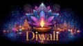 Diwali Celebration with Glowing Diyas and Fireworks Royalty Free Stock Photo