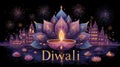 Diwali Celebration with Glowing Diyas and Fireworks Royalty Free Stock Photo
