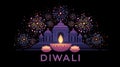 Diwali Celebration with Glowing Diyas and Fireworks Royalty Free Stock Photo