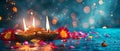 Diwali Celebration: Luminous Lamps and Festive Fireworks. Concept Diwali Celebration, Luminous
