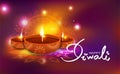 Diwali, celebration, oil lamp decoration with floral mandala Hindu creative style, light shiny festival blur background vector il Royalty Free Stock Photo