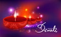 Diwali celebration, oil lamp decoration with floral mandala Hindu religion, light shiny festive blur background vector Royalty Free Stock Photo