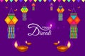 Diwali decorated greeting background for websites and social media. Decorated Diwali lantern or kandil.