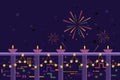 Illustration of lighted Diya, fireworks and illuminations