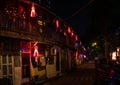 Diwali decorative lamps/Akash Kandil/Lantern lights hanging outside traditional indian home/chawl in Mumbai