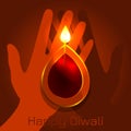 Diwali, Deepavali Hindu festival. 7 November. Diya lamp. They are held by two hands
