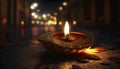 Diwali and Dipawali - Hindu festival of lights. A candle, a lantern on the road. Ai generative