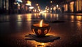 Diwali and Dipawali - Hindu festival of lights. A candle, a lantern on the road. Ai generative