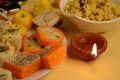 Diwali Diya and Traditional sweets for Diwali celebrations Royalty Free Stock Photo