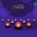 Lighted oil lamps of Diwali festival.