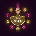 Diwali Diya, Sale banner in bright Neon style Royalty Free Stock Photo