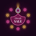 Diwali Diya, Sale banner in bright Neon style Royalty Free Stock Photo