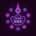 Diwali Diya, Sale banner in bright Neon style Royalty Free Stock Photo