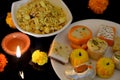 Diwali Diya and Traditional sweets for Diwali celebrations Royalty Free Stock Photo