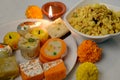 Diwali Diya and Traditional sweets for Diwali celebrations Royalty Free Stock Photo