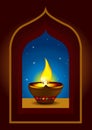 Diwali Diya on a window arch - illustration