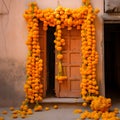 Diwali door decorated with marigolds ai generated