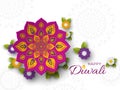 Diwali festival holiday design with paper cut style of Indian Rangoli and flowers. Purple color on white background, illust Royalty Free Stock Photo