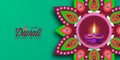 Diwali festival holiday design with paper cut style of Indian Rangoli mandala floral decoration with oil lamp light Royalty Free Stock Photo