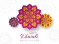 Diwali festival holiday design with paper cut style of Indian Rangoli. Purple, violet, yellow color on white background, il Royalty Free Stock Photo