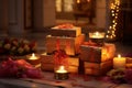 Diwali gift exchange with beautifully wrapped Royalty Free Stock Photo