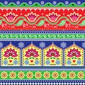 Indian or Pakistani truck art floral seamless vector pattern, Jingle trucks vibrant repetitive design,  vivid ornament with lotus Royalty Free Stock Photo