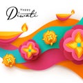 Diwali Hindu festival greeting design in paper cut style