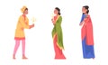 Diwali Hindu Holiday Celebration with Indian People Character in Traditional Clothes Holding Light Vector Set Royalty Free Stock Photo