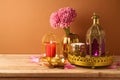 Diwali holiday home decorations on wooden table