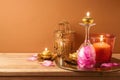 Diwali holiday home decorations on wooden table