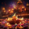 Diwali Indian celebration with candles and colorful oil lamps