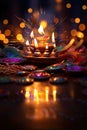 Diwali Indian celebration with candles and colorful oil lamps