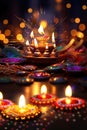 Diwali Indian celebration with candles and colorful oil lamps