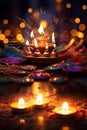 Diwali Indian celebration with candles and colorful oil lamps