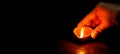 Diwali lamp lit by hand, Diwali Lamps , Diwali diya lamps lit during diwali celebration